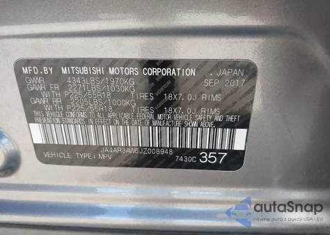 2018 Mitsubishi Outlander Sport 2.4 Se из США, поврежденный, VIN JA4AR3AW6JZ008948